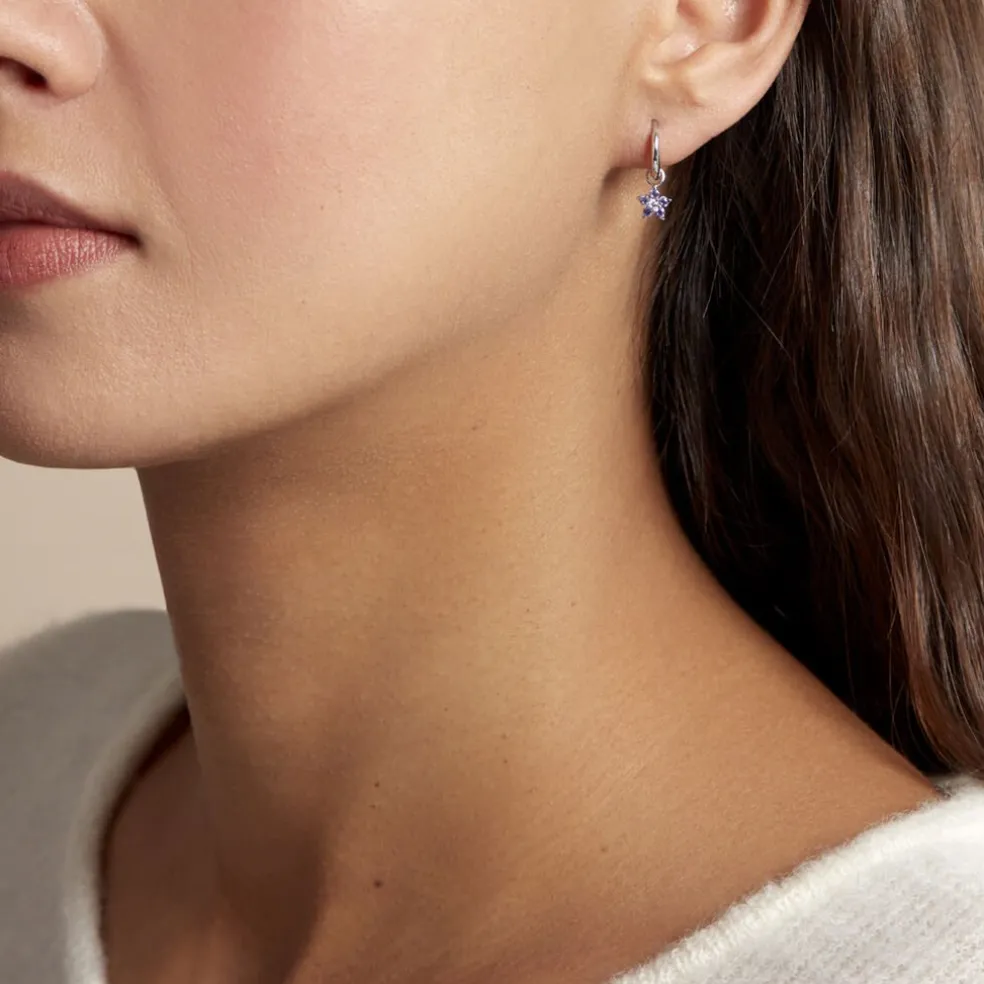 Créoles Purple Bloom Argent Blanc Oxyde De Zirconium
