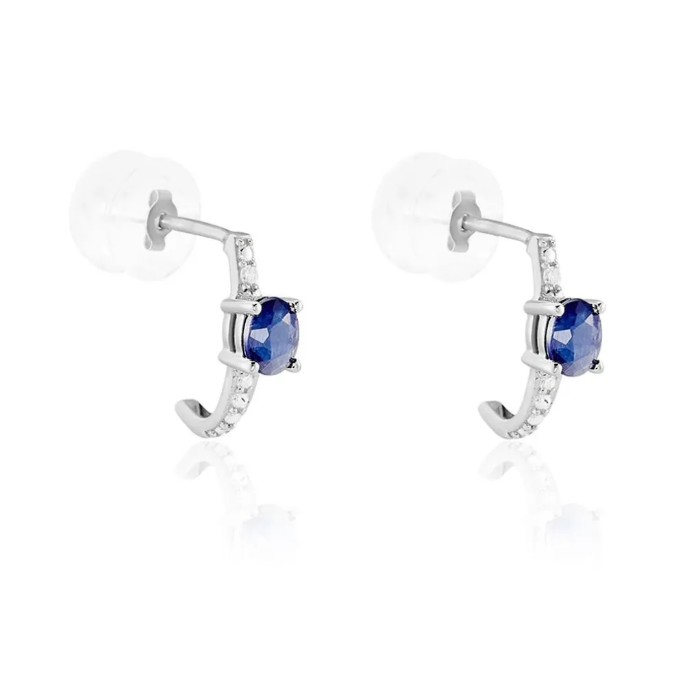 Demi Créoles Barrett Or Blanc Saphir Diamant