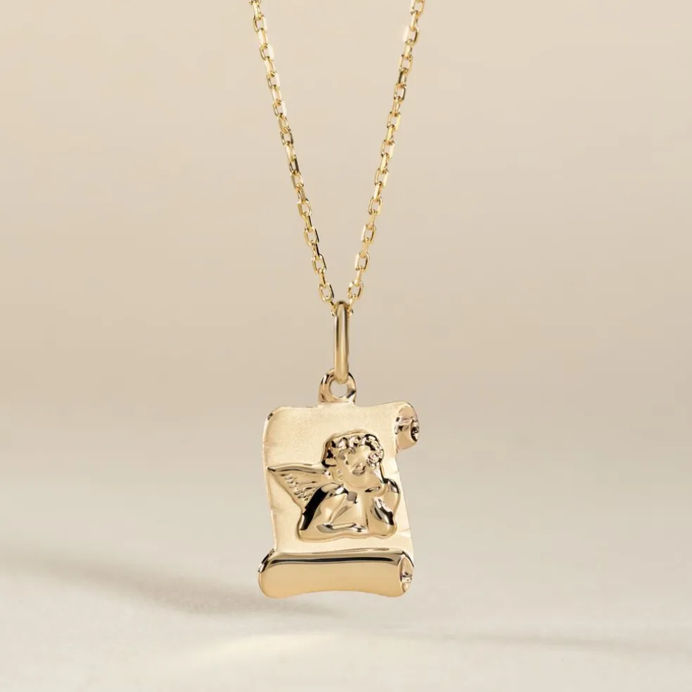 Pendentif Ange Parchemin Or Jaune