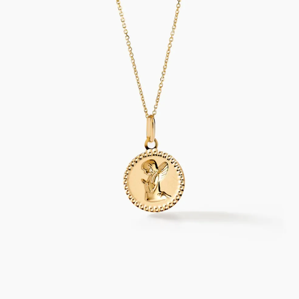 Pendentif Ange Rond Cisele Or Jaune