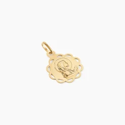 Pendentif Vierge Rond Dentelle Or Jaune