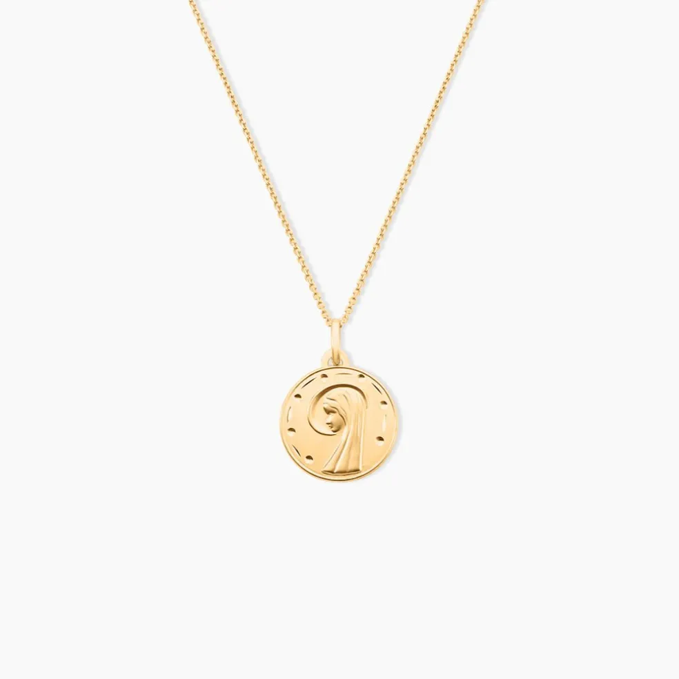 Pendentif Vierge Rond Diamante Or Jaune