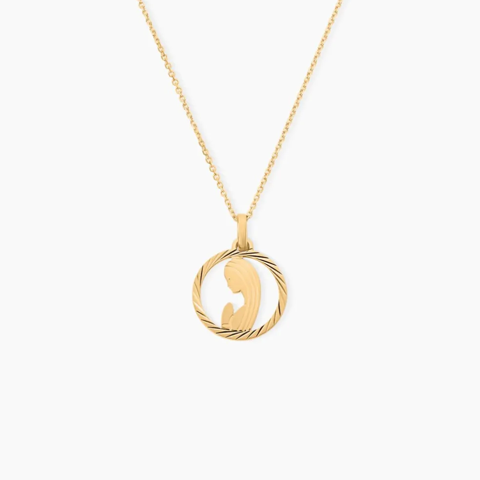 Pendentif Vierge Rond Diamante Or Jaune