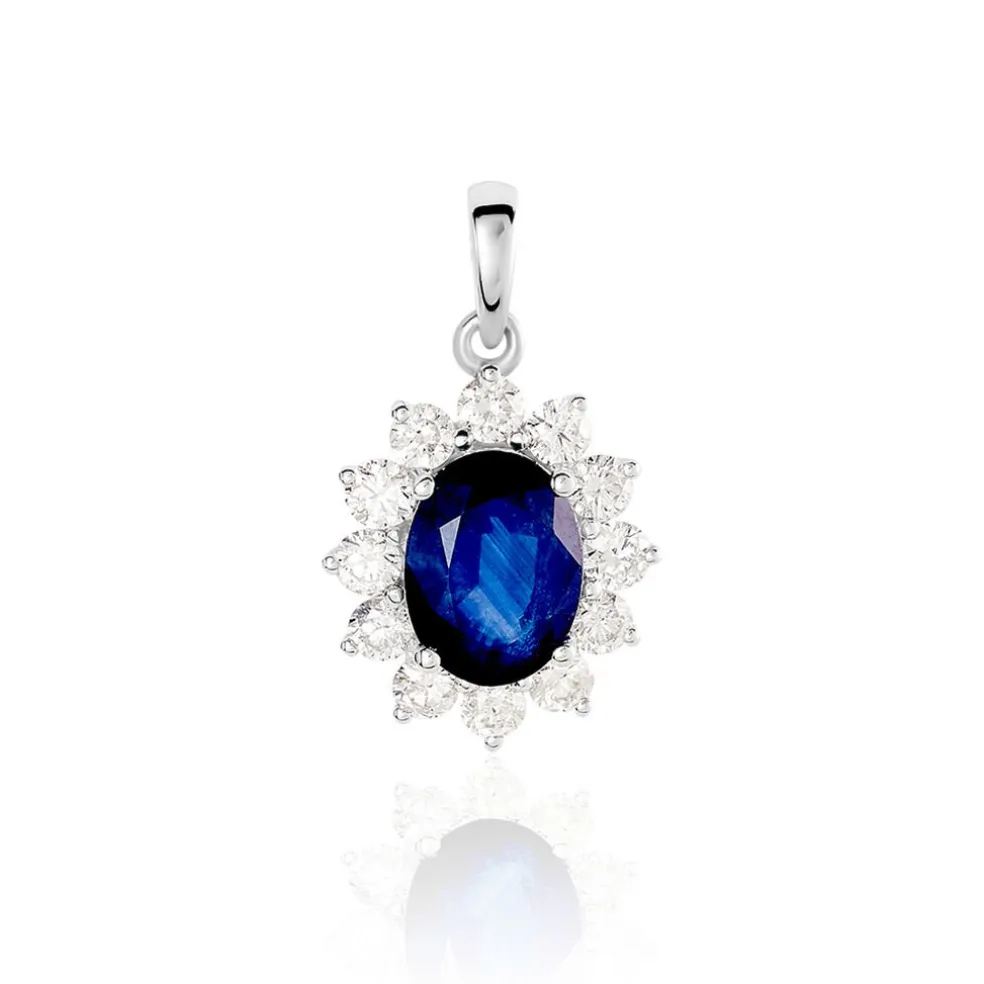Pendentif Vladimir Or Blanc Saphir Et Diamant
