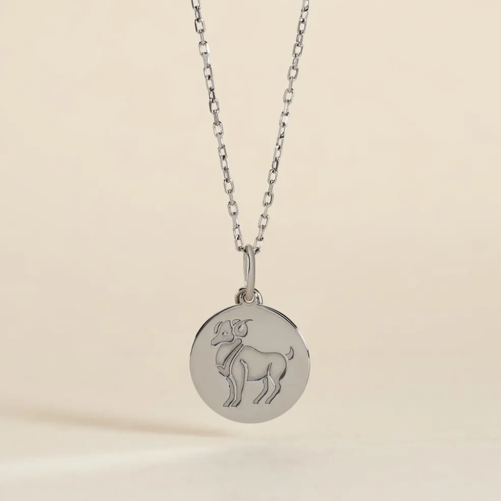 Pendentif Zodiaque Rond Argent Blanc