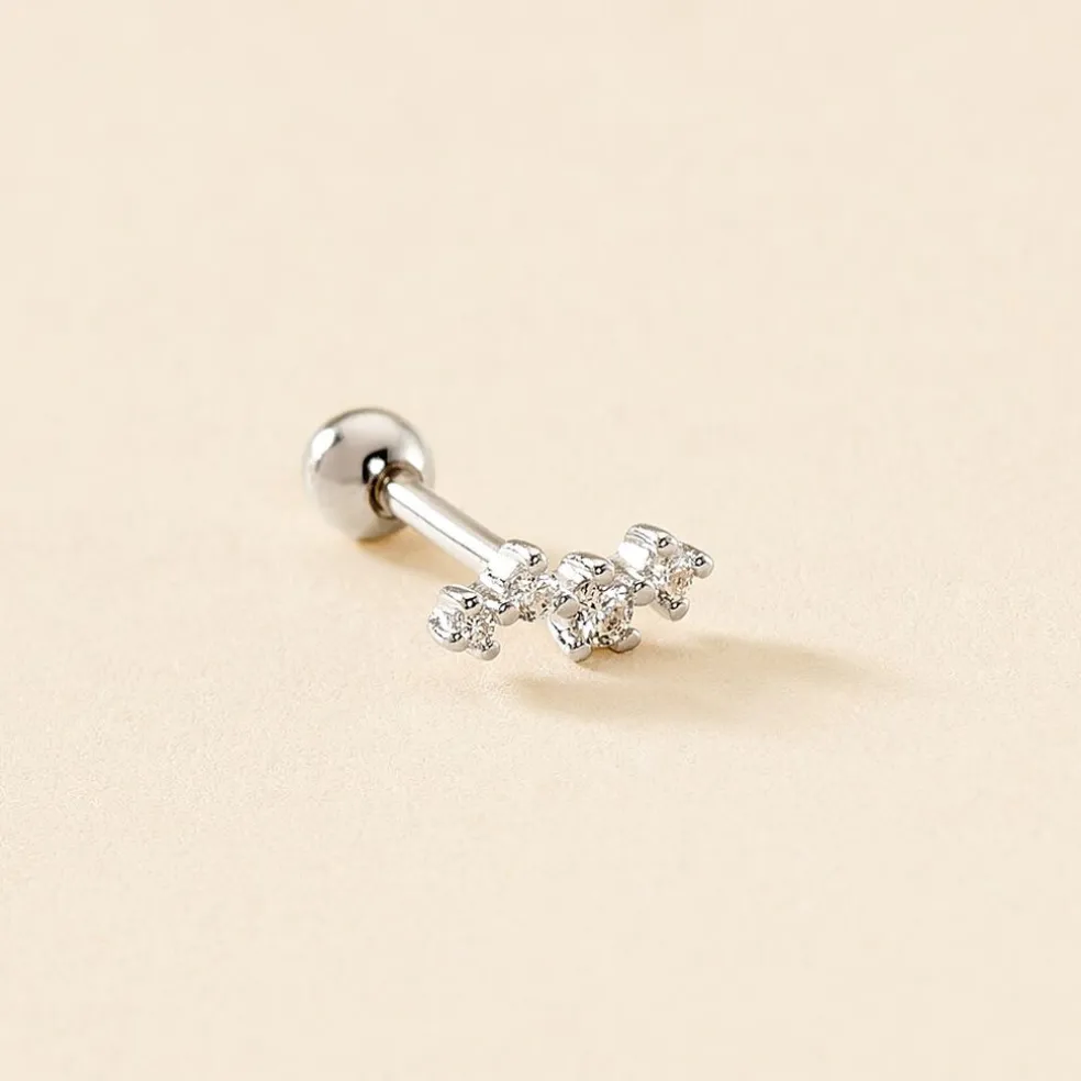 Piercing D'oreille Unitaire Roseau Argent Blanc Oxyde De Zirconium